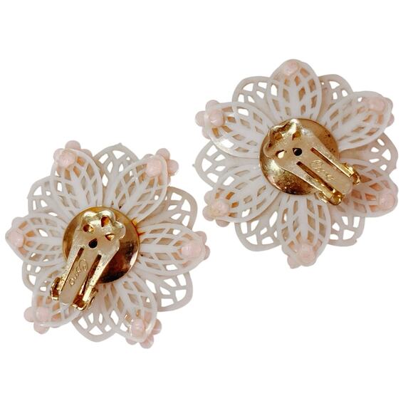VTG Signed Coro 1950s Earrings Mid Century Thermoplastic Floral AB Rhinestones - Picture 6 of 13